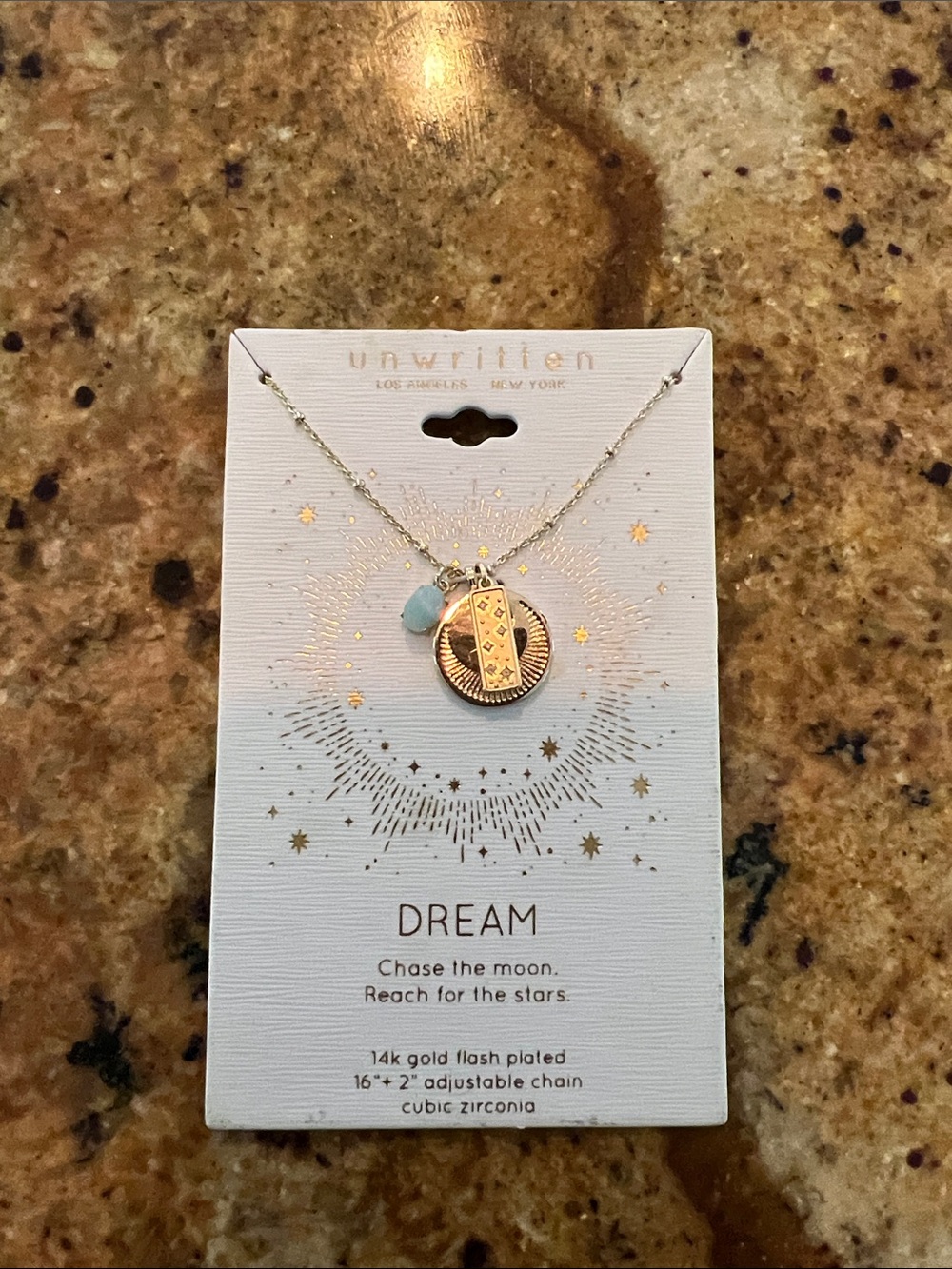 Unwritten Gold Pendant Necklace with Aqua Charm NWT